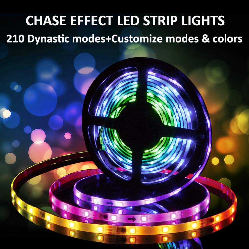 DC12V 5M/16.54ft 150 LEDs Lights Strip Bluetooth Smart Phone APP & RF Remote Controlled RGB LED Strip Rope Lights Waterproof LED Strip Lights Kits Support iPhone Android, Rainbow Colors